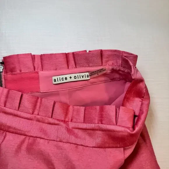 Alice + Olivia Toni Paper-Bag Skirt Satin Pink Women’s 8 Pencil Office Barbie - Picture 5 of 16